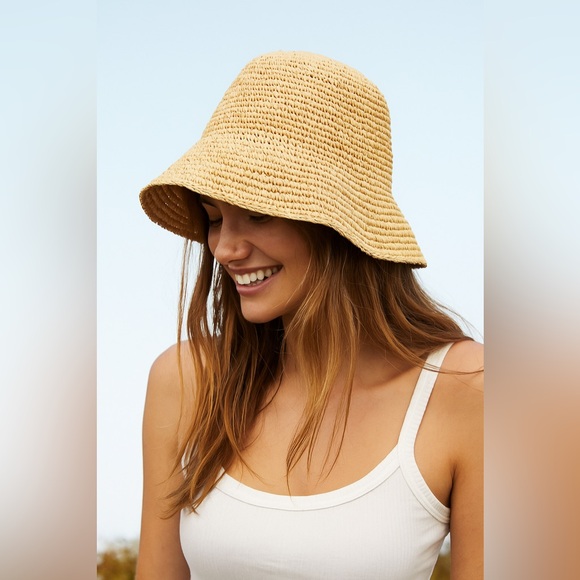 Aerie NEW NWT raffia bucket sun hat ONE SIZE fits most neutral vacation beach - Picture 1 of 7